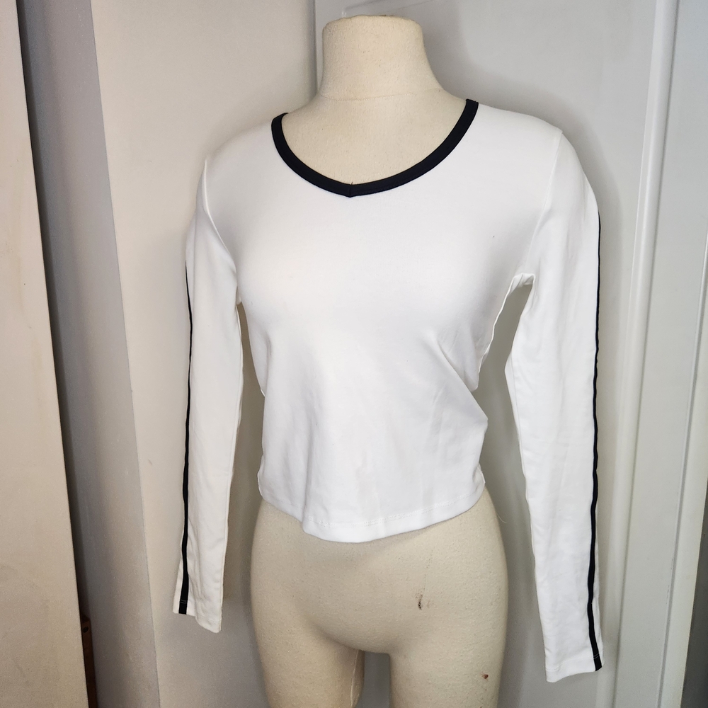 Edikted White Long Sleeve Top with Black Trim